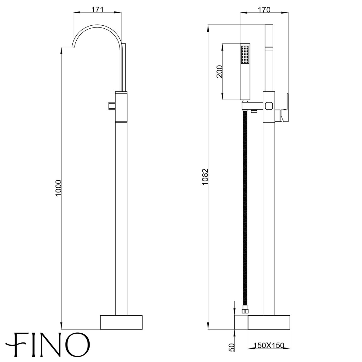 Square Curve Freestanding Silver Chrome Plated Bath Tap With Shower