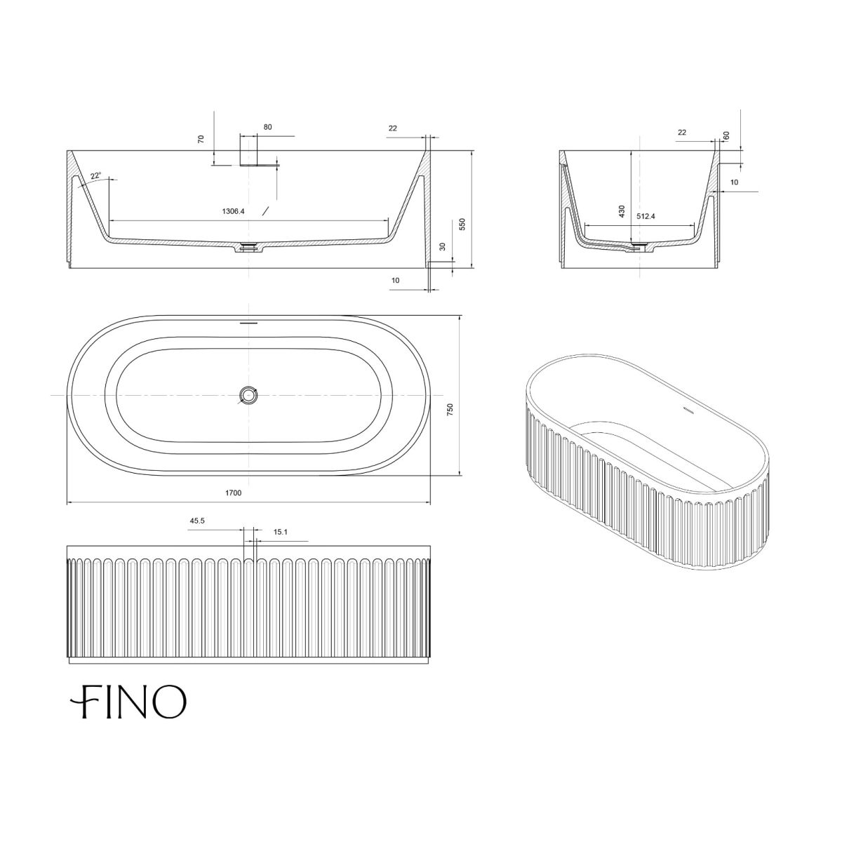 Valencia Matt White Freestanding Stone Bath 1700mm