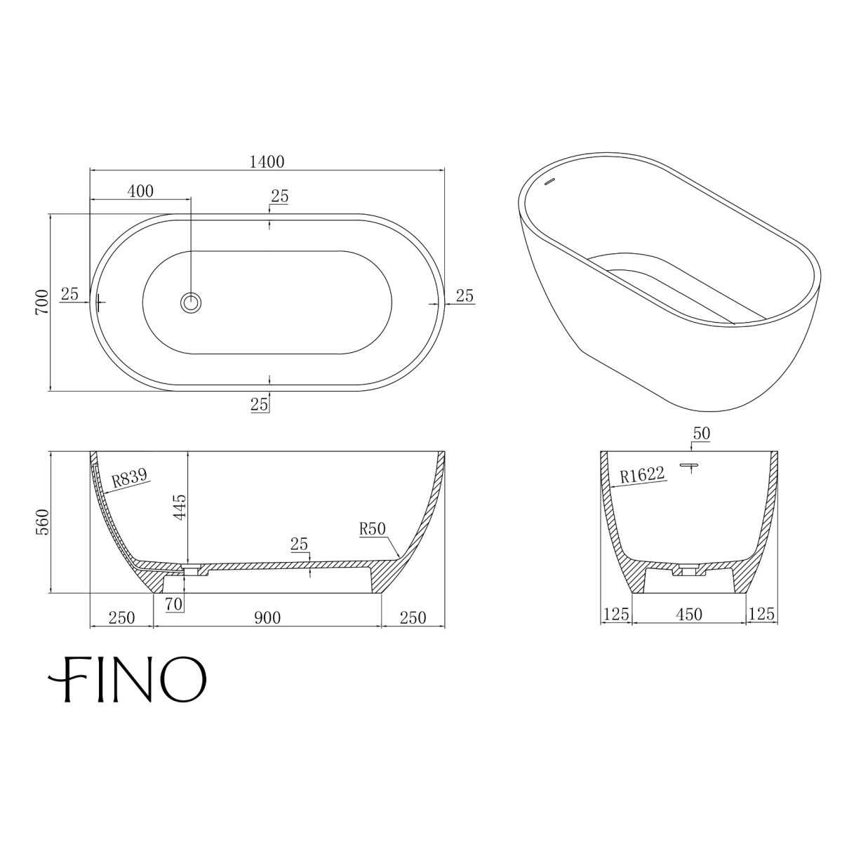 Girona Matt White Compact Freestanding Stone Bath 1400mm