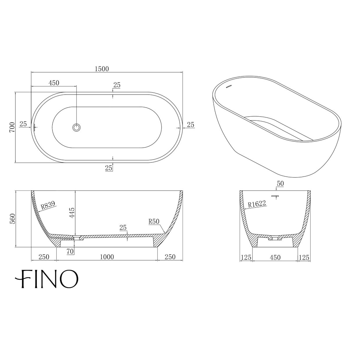 Girona Matt White Freestanding Stone Bath 1500mm