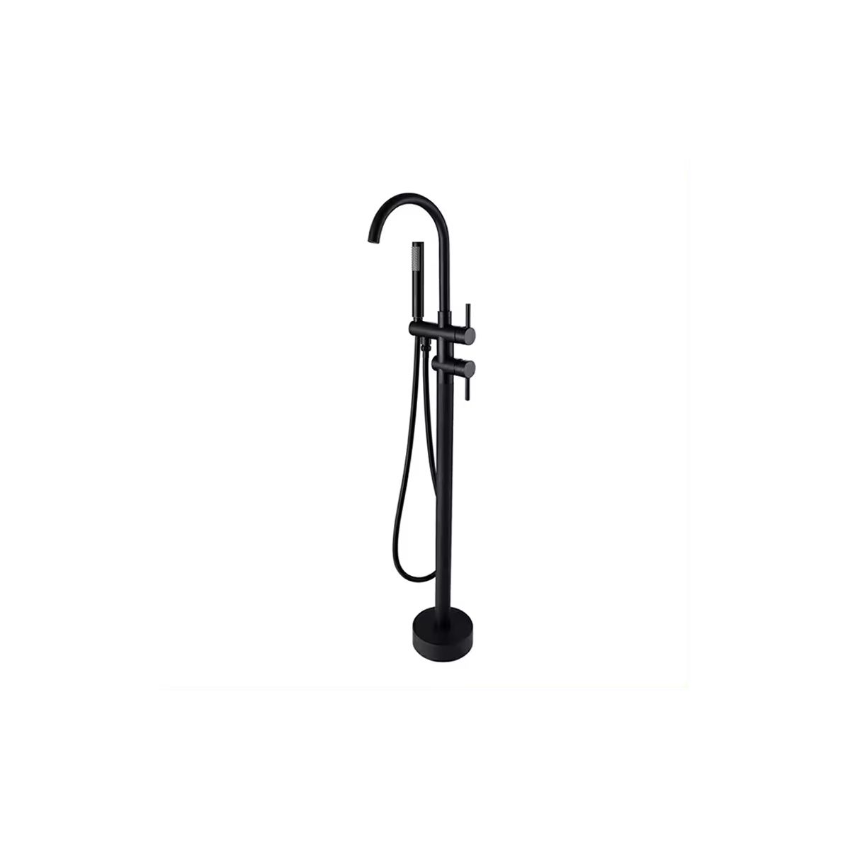 Round Freestanding Matt Black Bath Tap With Shower