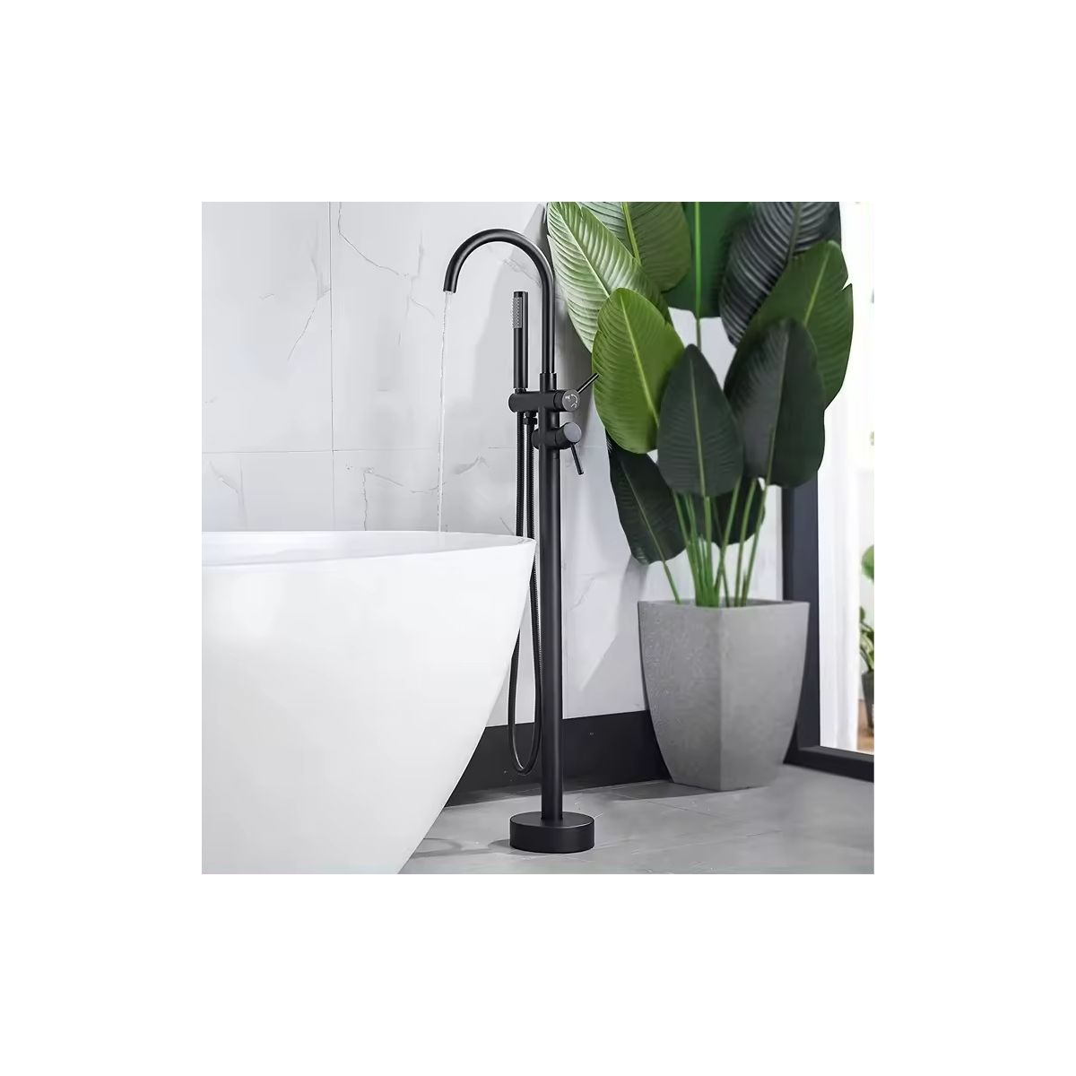 Round Freestanding Matt Black Bath Tap With Shower