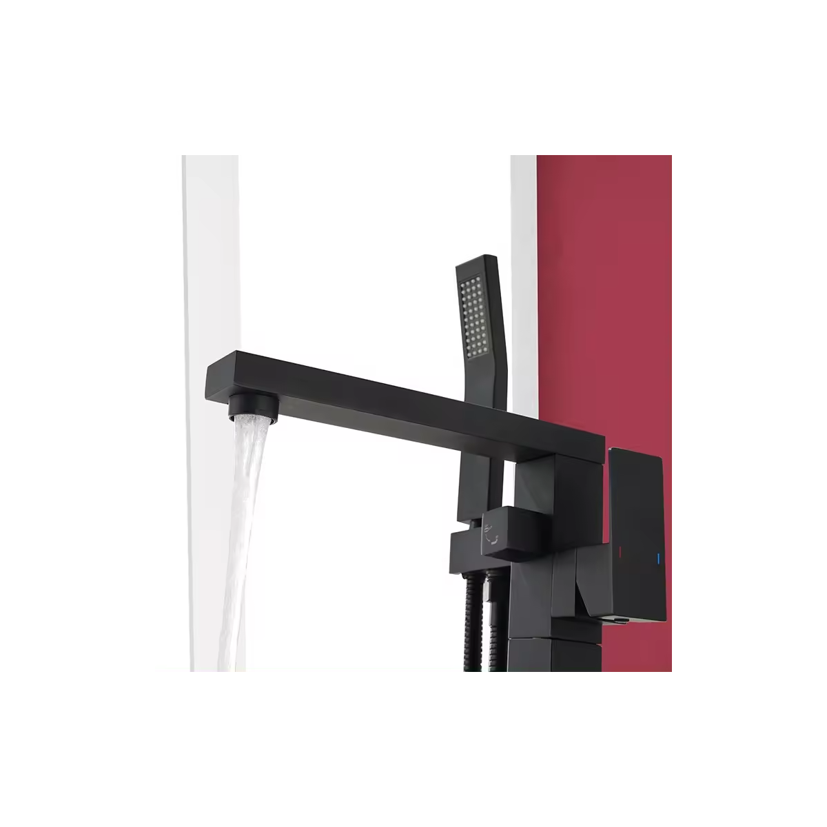 Straight Freestanding Matt Black Bath Tap With Shower