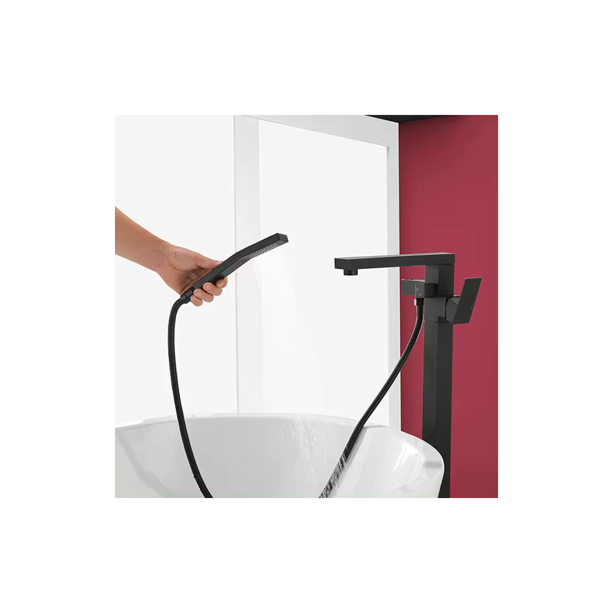 Straight Freestanding Matt Black Bath Tap With Shower