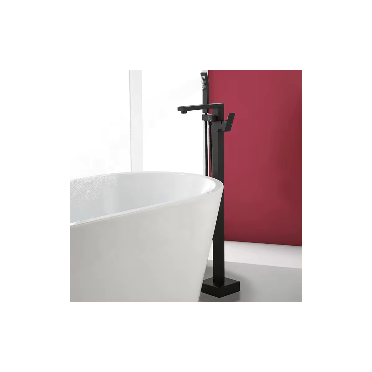 Straight Freestanding Matt Black Bath Tap With Shower