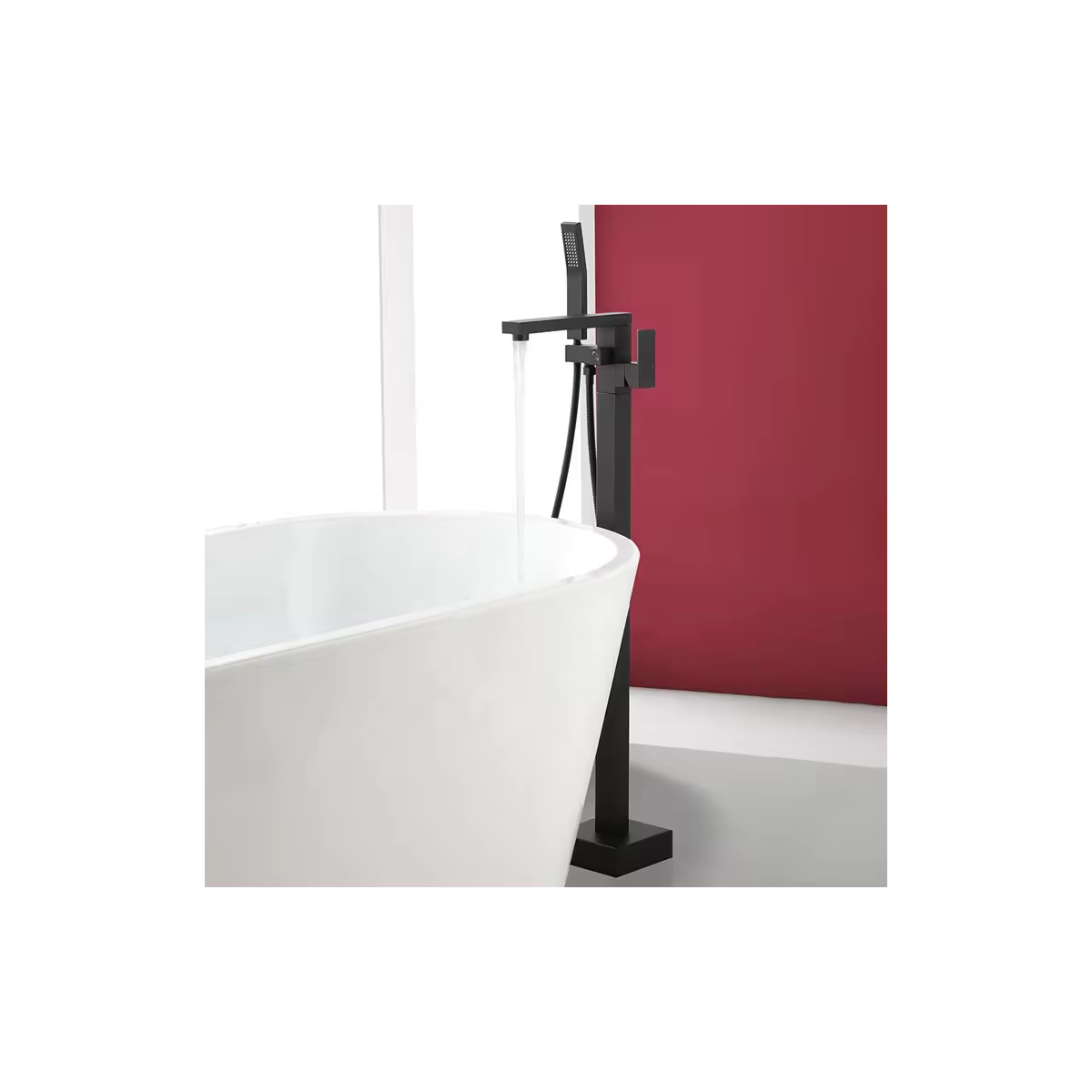 Straight Freestanding Matt Black Bath Tap With Shower