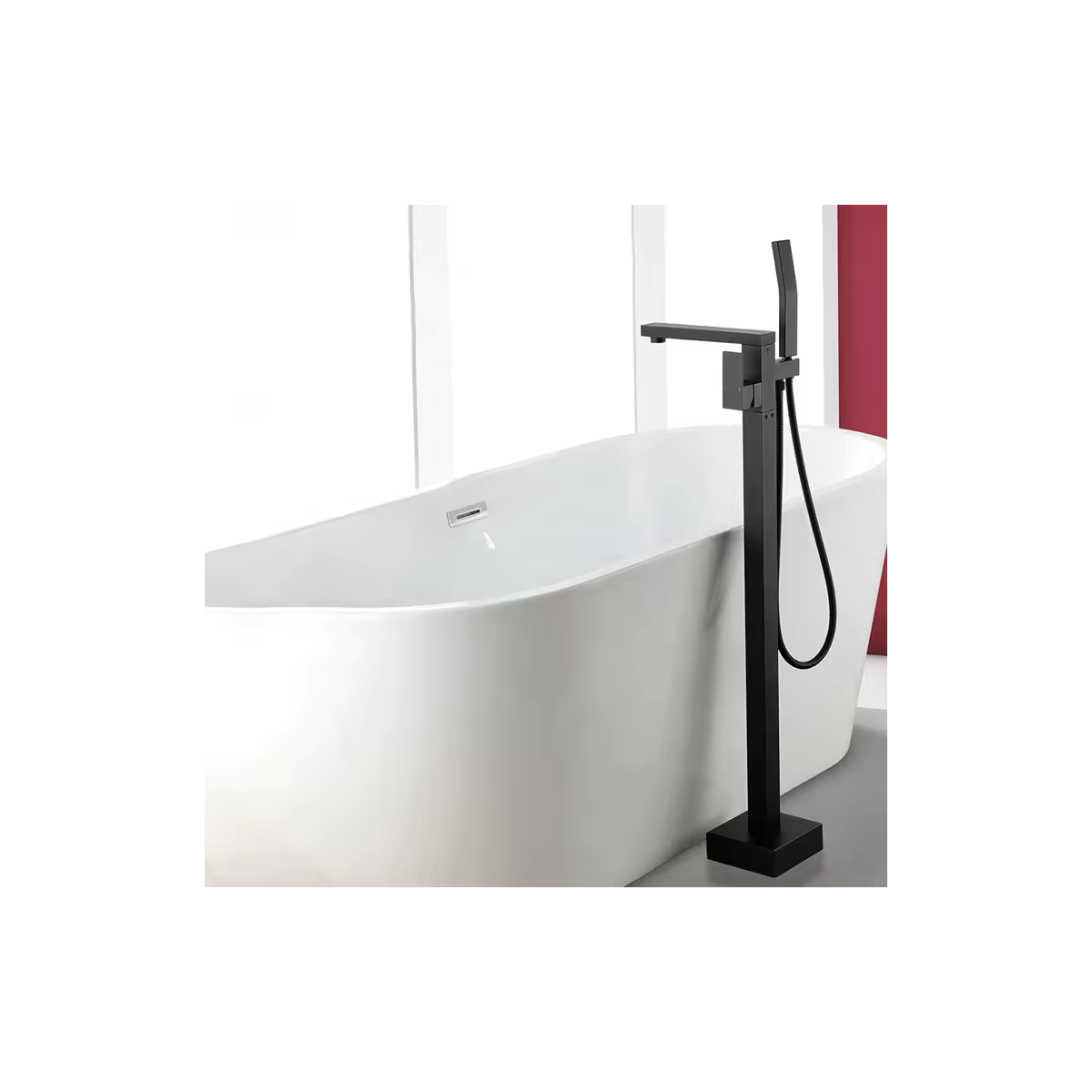 Straight Freestanding Matt Black Bath Tap With Shower