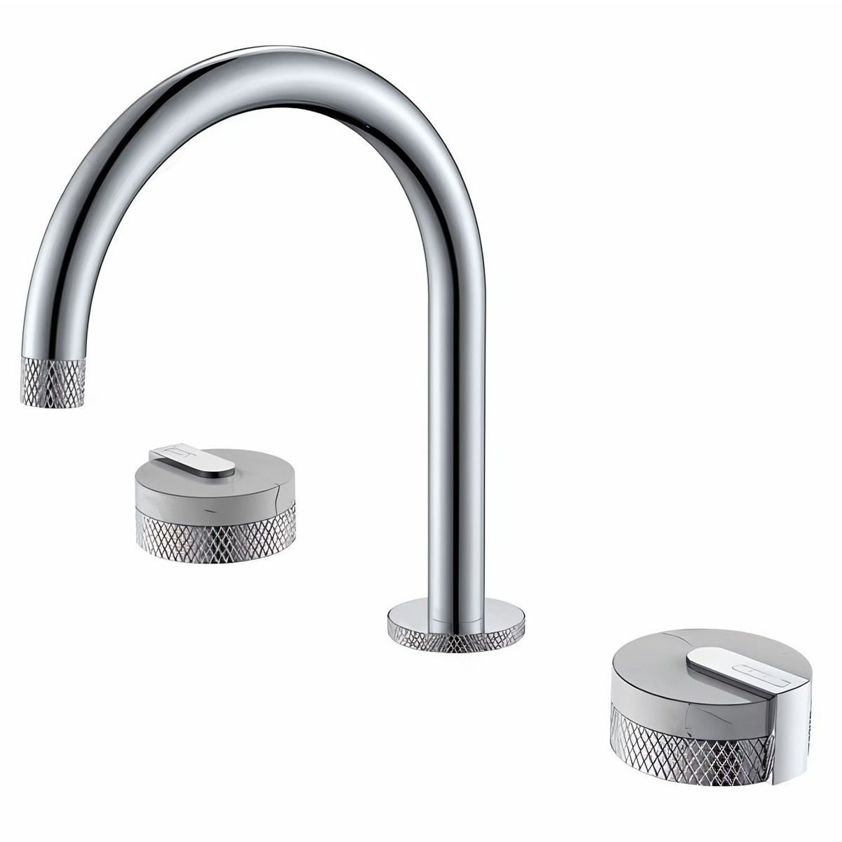 Shelf Mounted Silver Chrome Curved Tap With Double Marble Handles