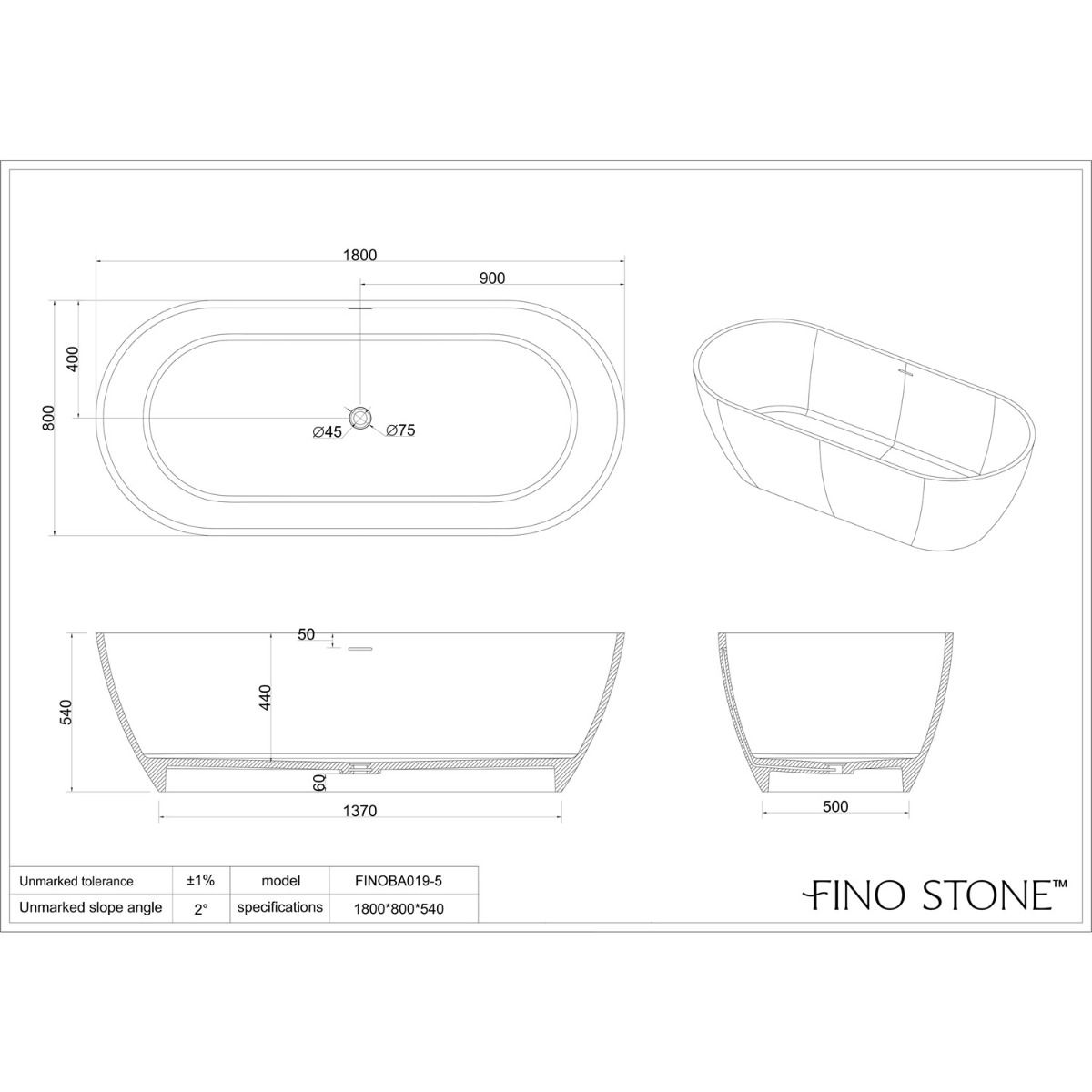 Girona Matt White Freestanding Stone Bath 1800mm