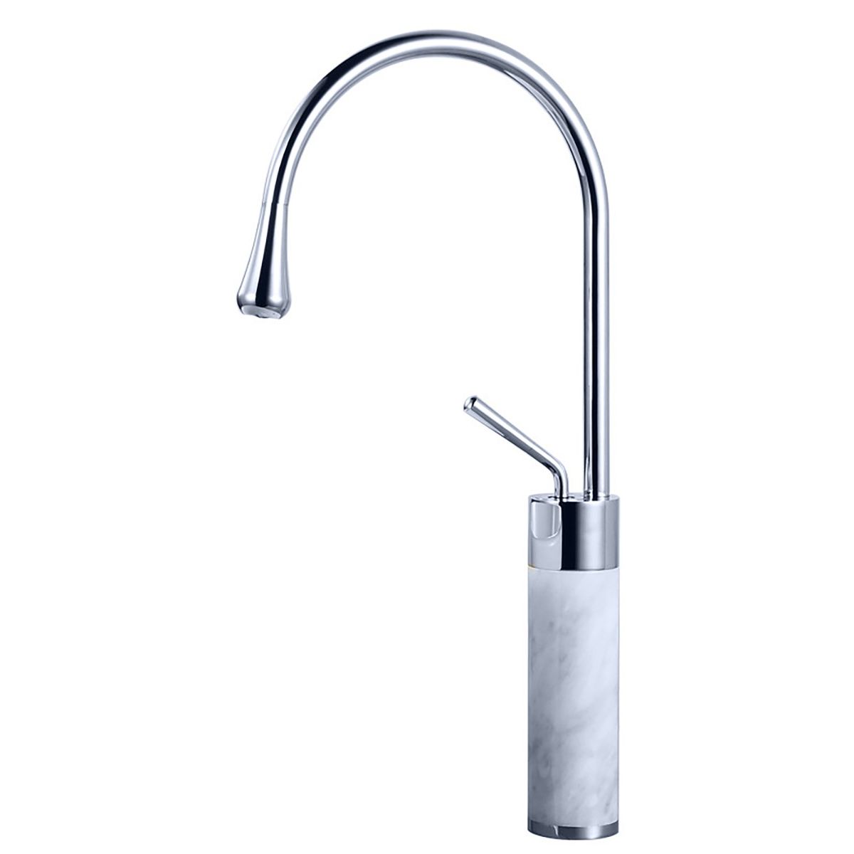 Tall Body Silver Bathroom Basin Faucet With Marble