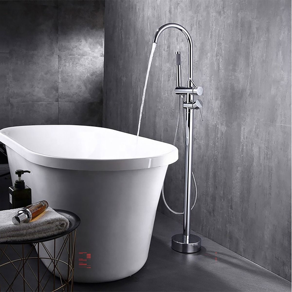 Round Freestanding Silver Chrome Plated Bath Tap With Shower