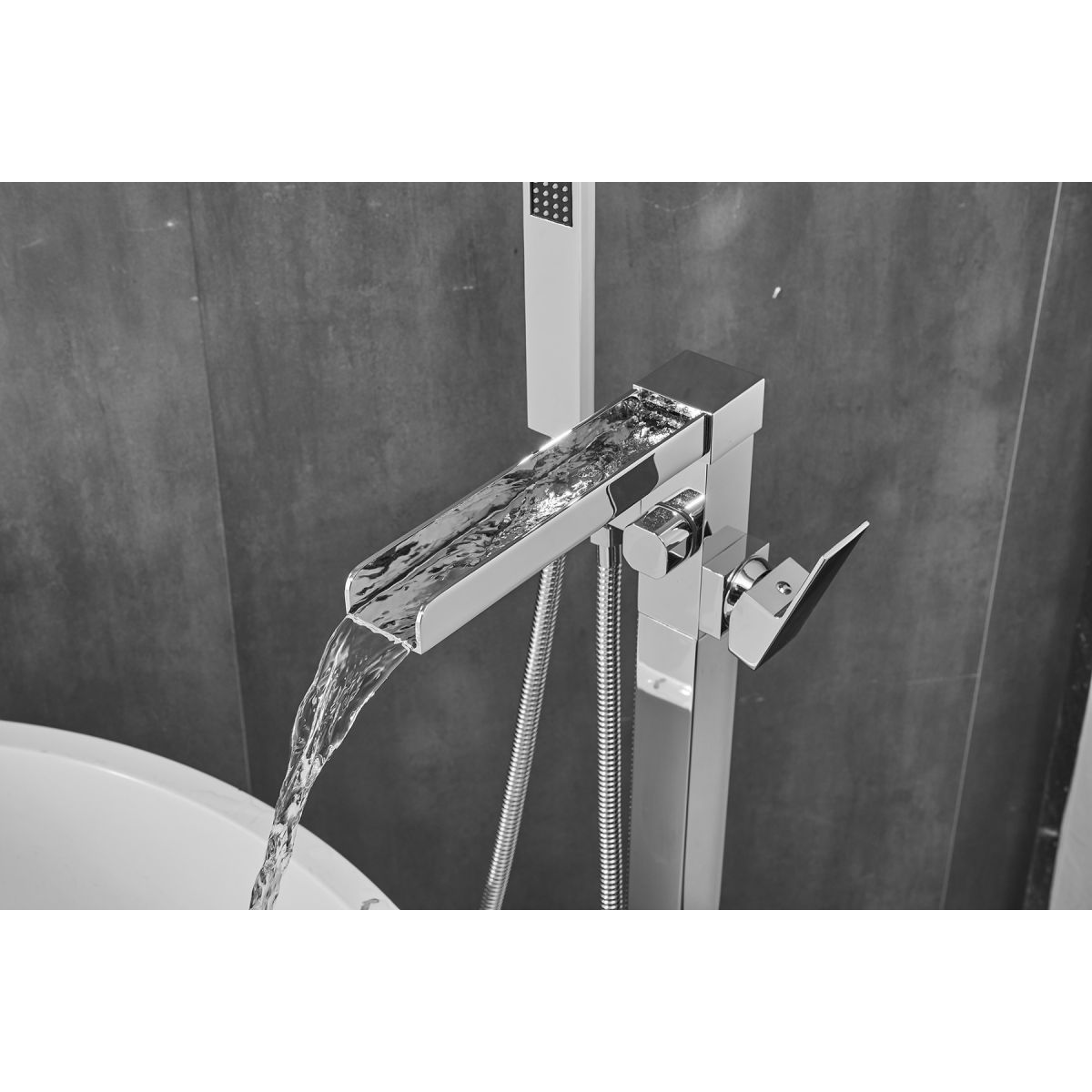 Waterfall Freestanding Silver Chrome Plated Bath Tap With Shower