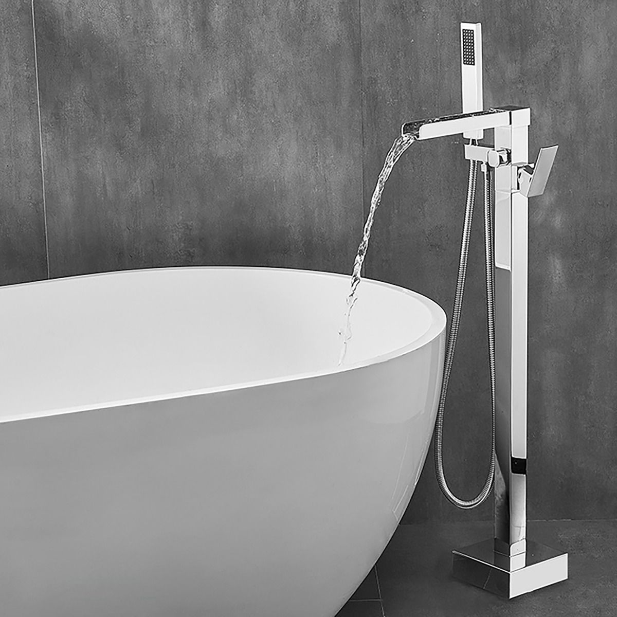 Waterfall Freestanding Silver Chrome Plated Bath Tap With Shower