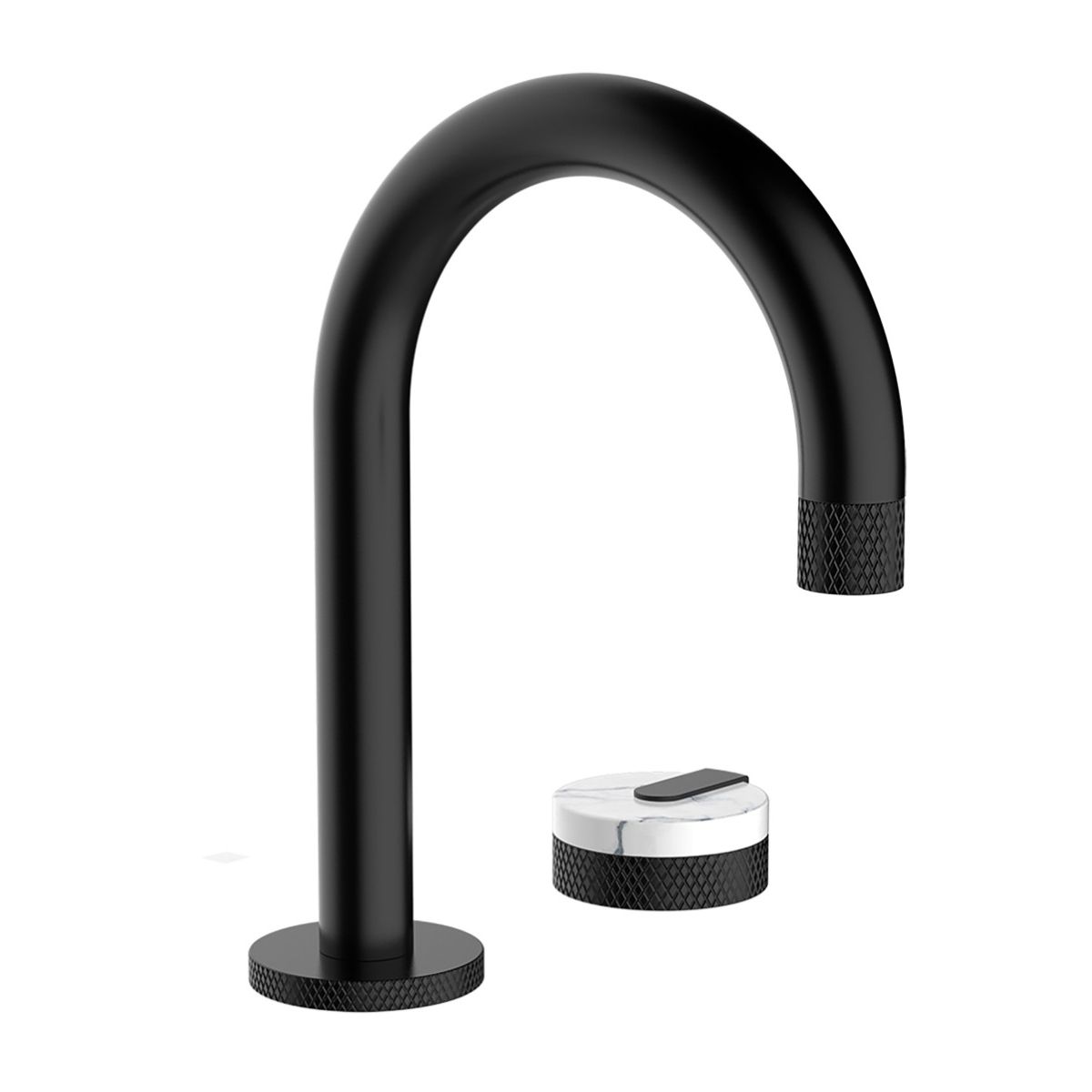 Shelf Mounted Black Curved Tap With Sinlge Marble Handle