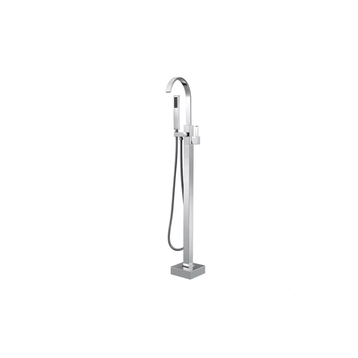 Square Curve Freestanding Silver Chrome Plated Bath Tap With Shower