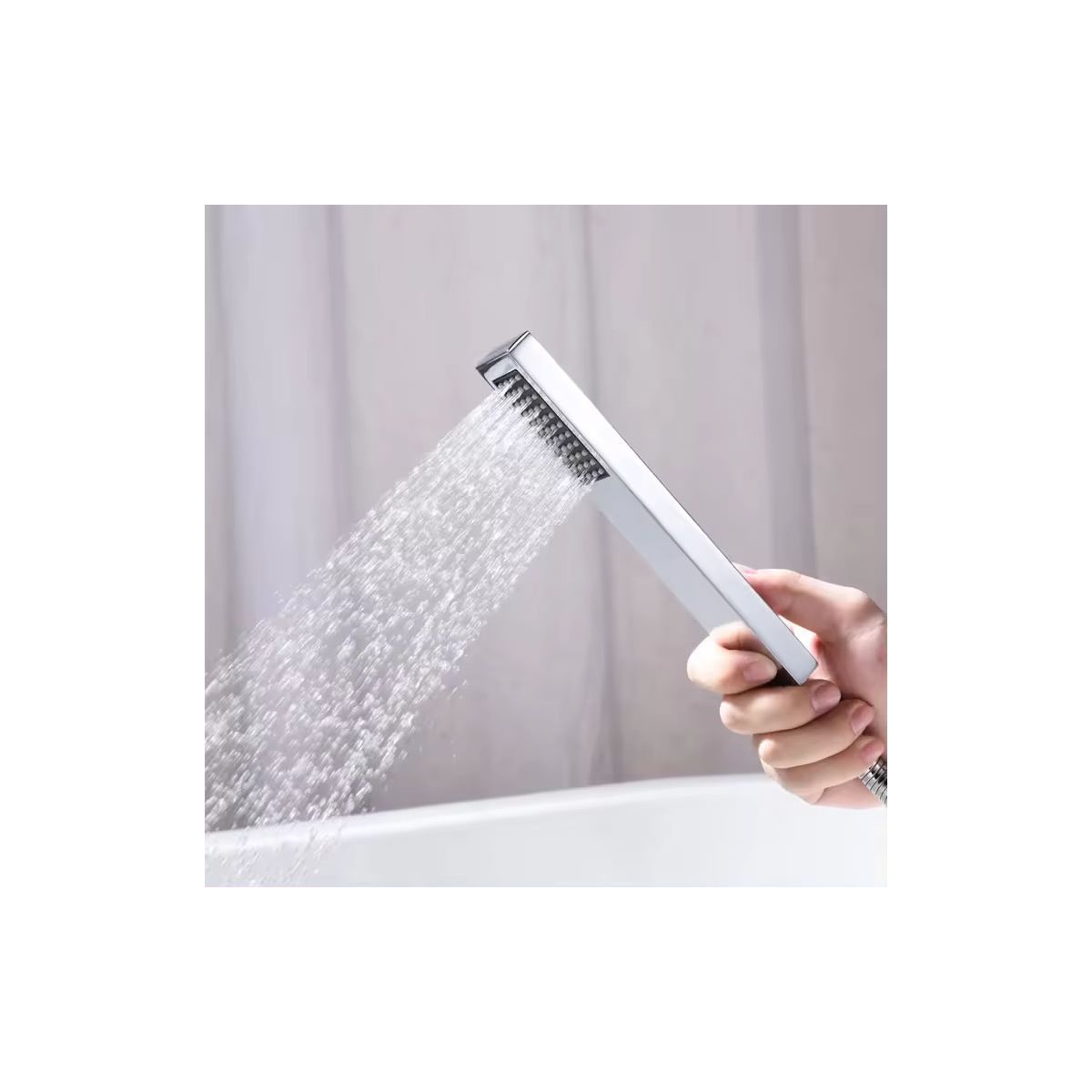 Square Curve Freestanding Silver Chrome Plated Bath Tap With Shower